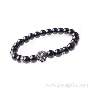 Hematite 8MM Bead Lion-Head Gemstone Bracelet